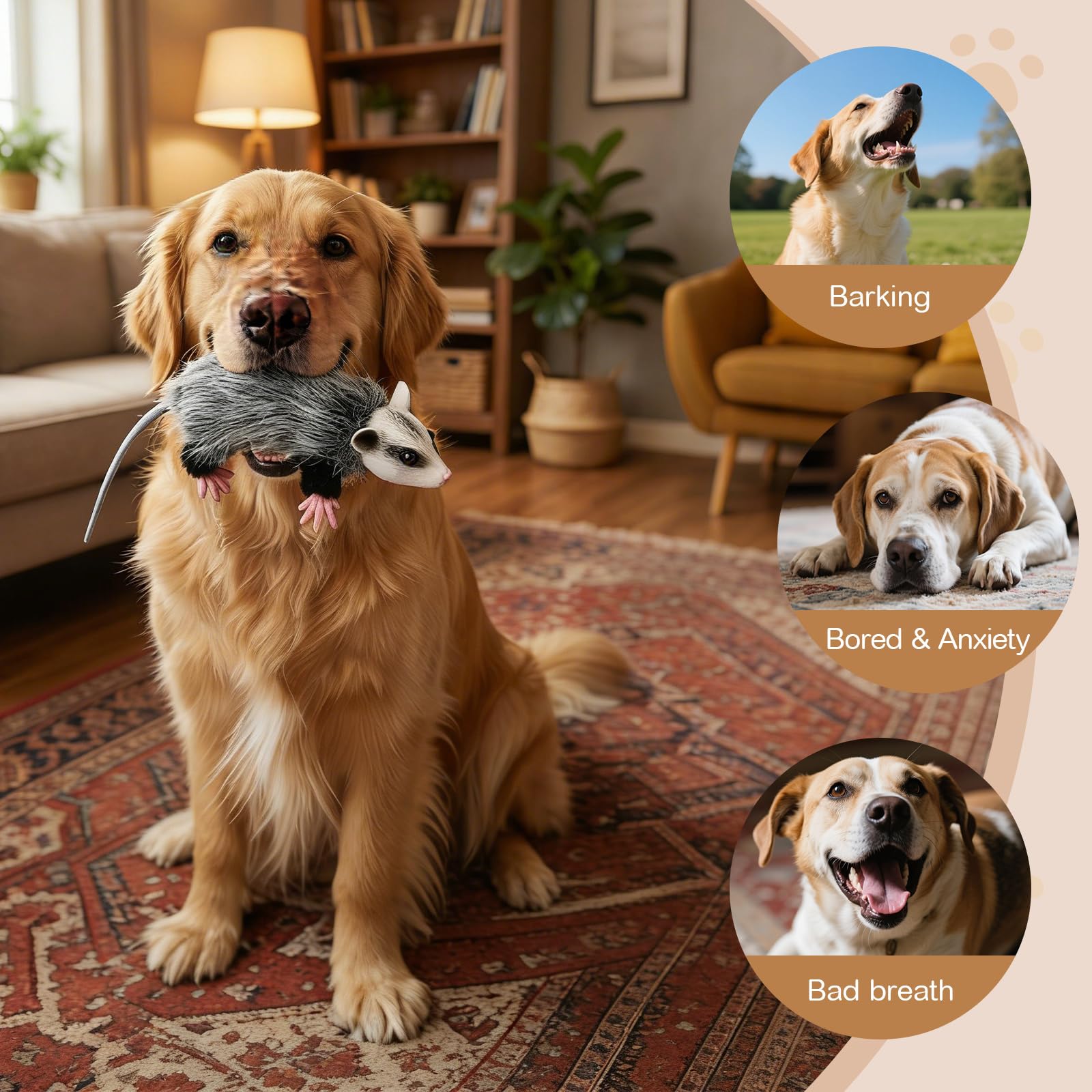 Gemscream opossum dog toy with squeaker close-up promotes interactive noise-driven activity