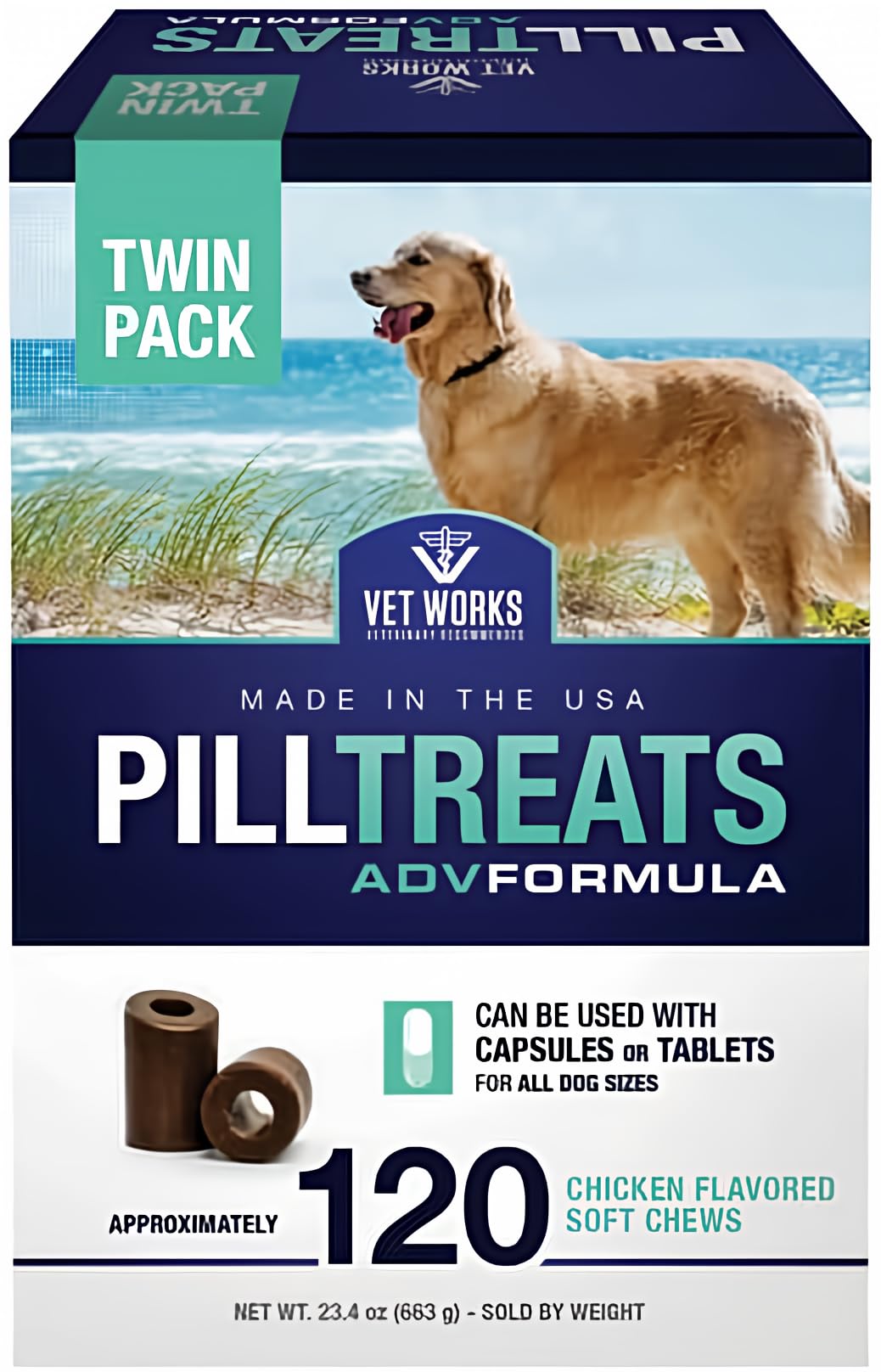 Generic 120 count chicken-flavor pill treats; hides tablets for stress-free medicating