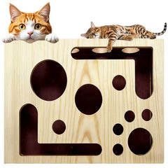 Generic 2026 cat scratch puzzle enrichment box front view showing durable solid wood for lasting play