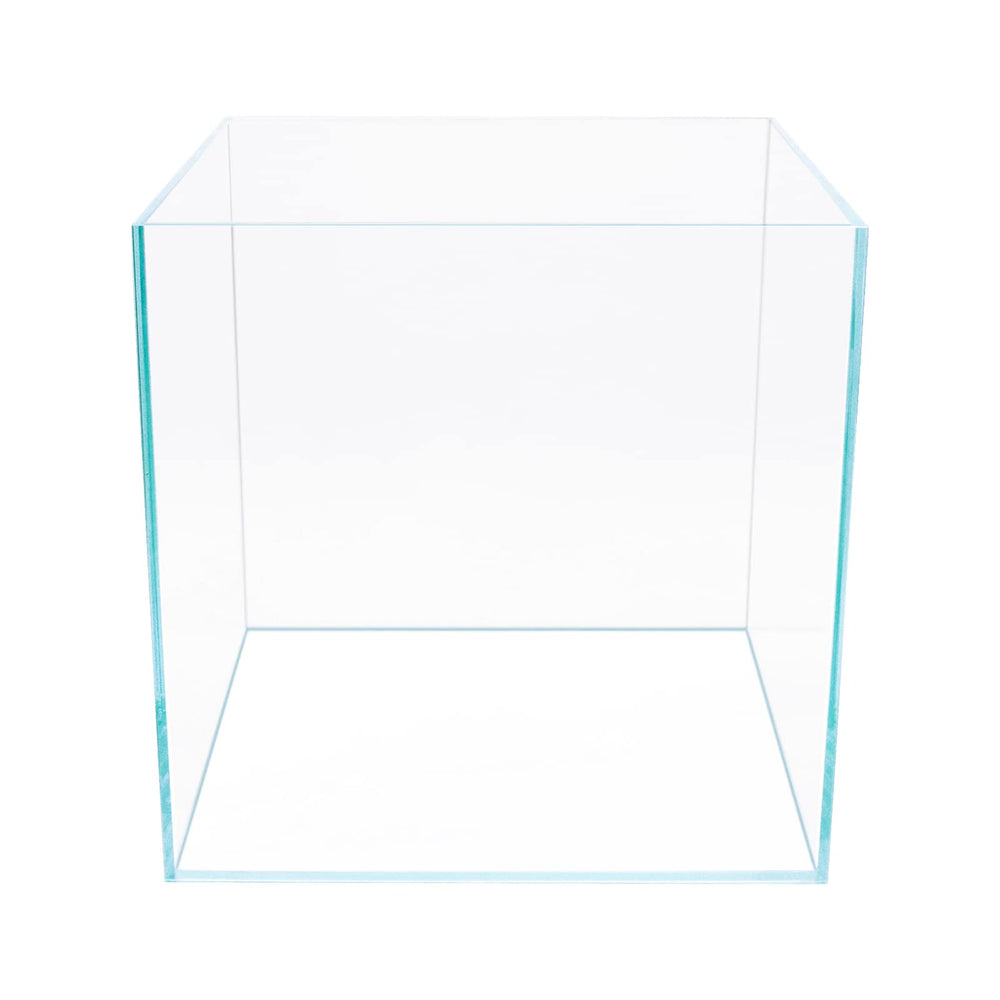 Generic 7Gal cube aquarium front view with rimless, high clarity.