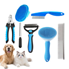Generic 7-piece dog grooming kit deshedding tool reduces shedding at home.