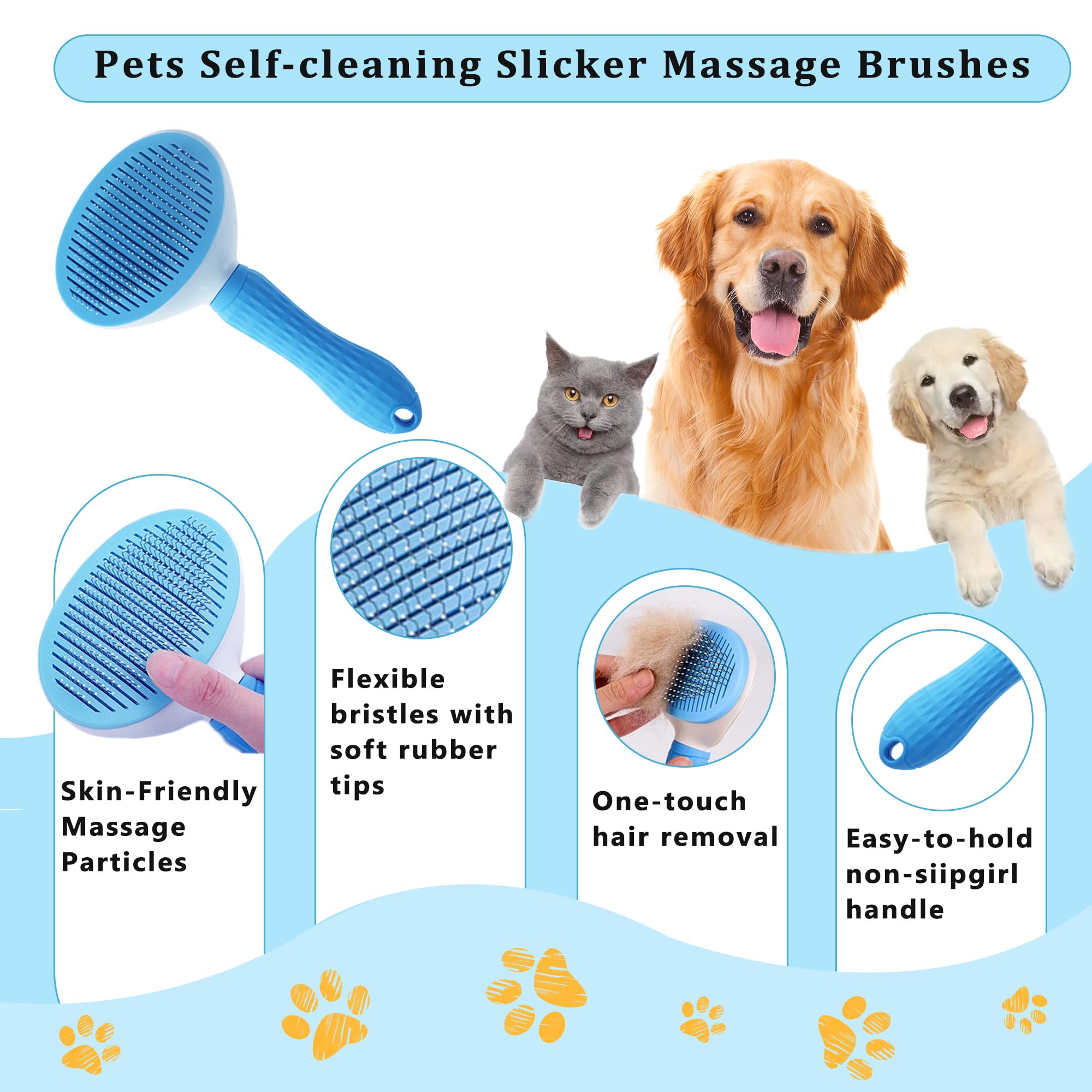 Generic self-cleaning slicker brush glides through undercoat without pulling.