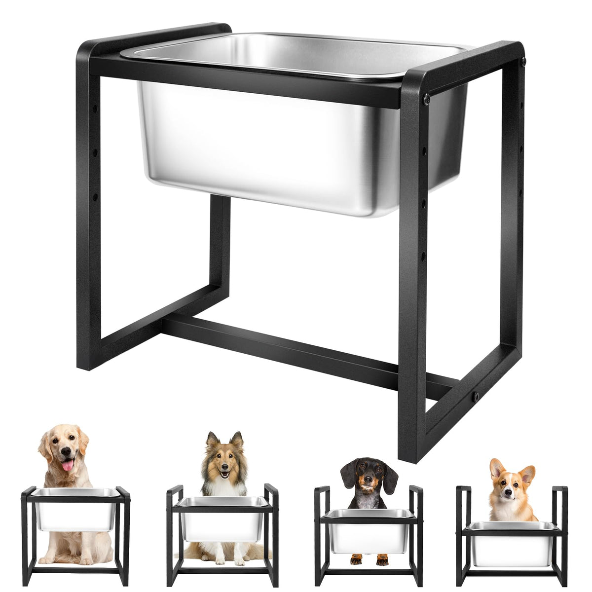 Generic adjustable height dog water bowl stand at 8 inches supports ergonomic feeding
