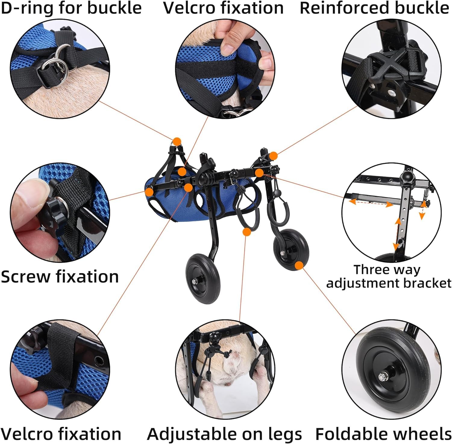 Generic Adjustable Small Dog Wheelchair breathable-mesh keeps pets cool while supported.