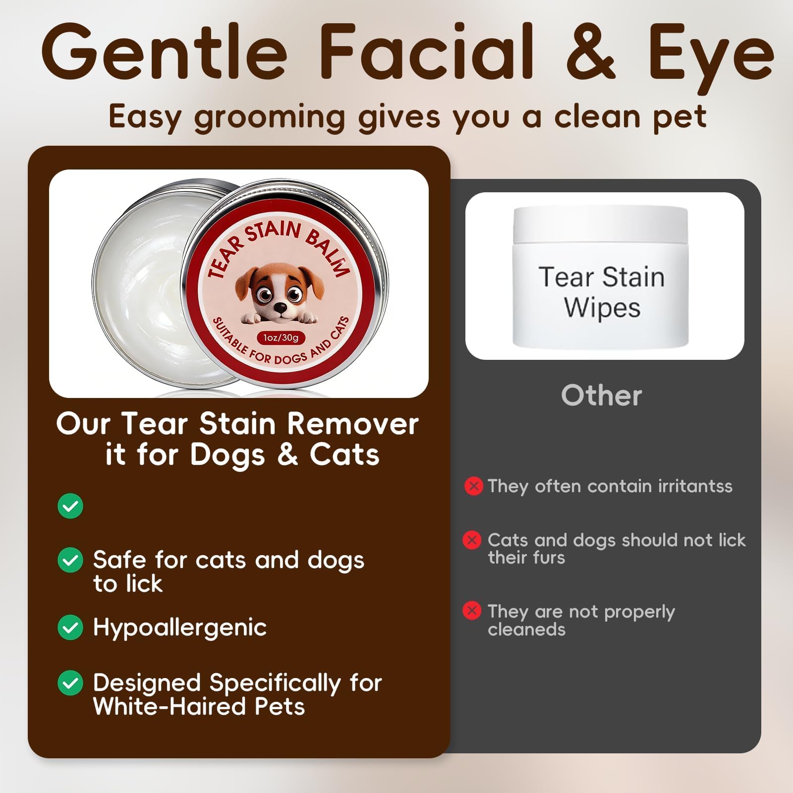 Three-step application shown: wipe, dry, apply balm with the brush.