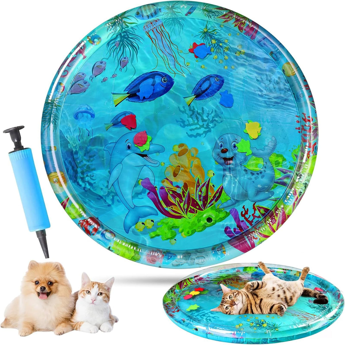 Generic Aqua Cats Water Mat with Fish invites playful hunting and engagement