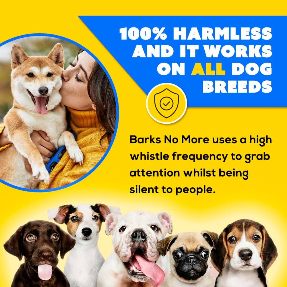Generic Barks No More packaging with quick setup and included battery.