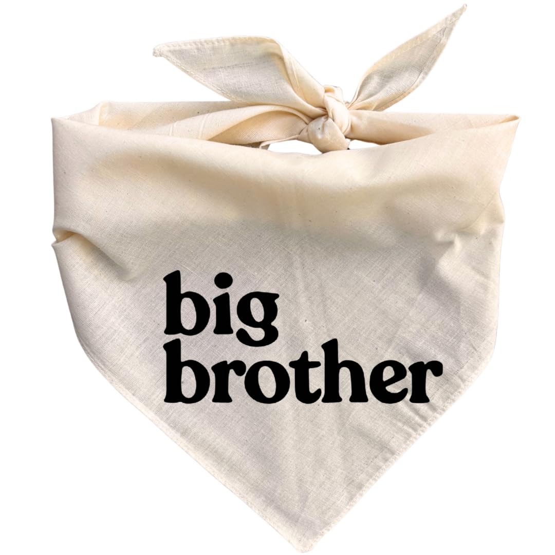 Generic big brother dog bandana in beige cream for a stylish pregnancy reveal photo.