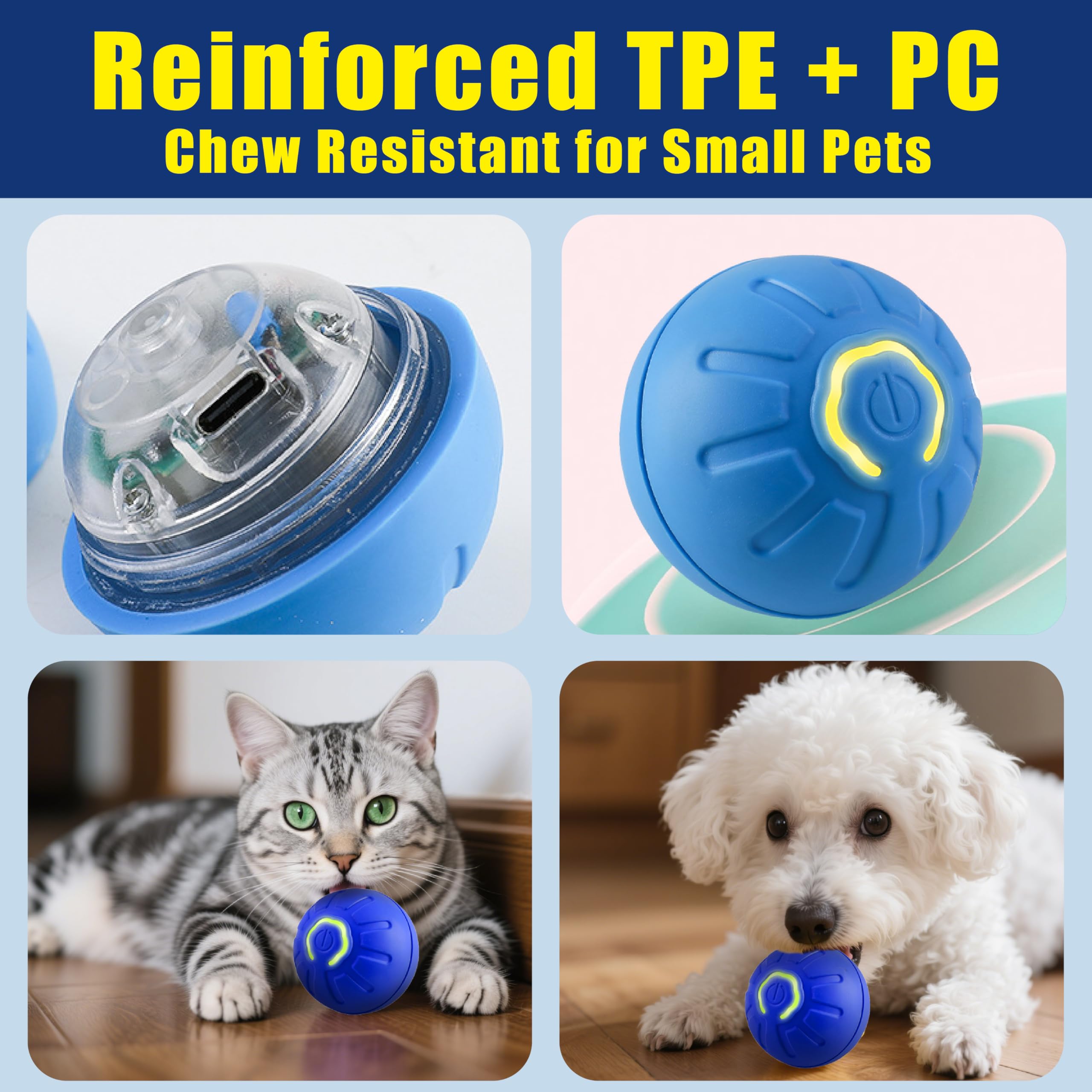 Chew-resistant TPE ball stands up to daily play while protecting gums.