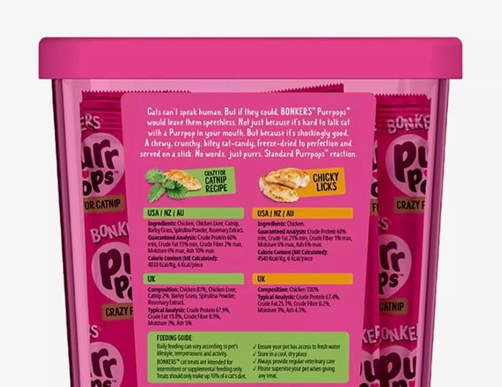 Bonkers Purrpops freeze-dried treats close-up highlighting natural flavors