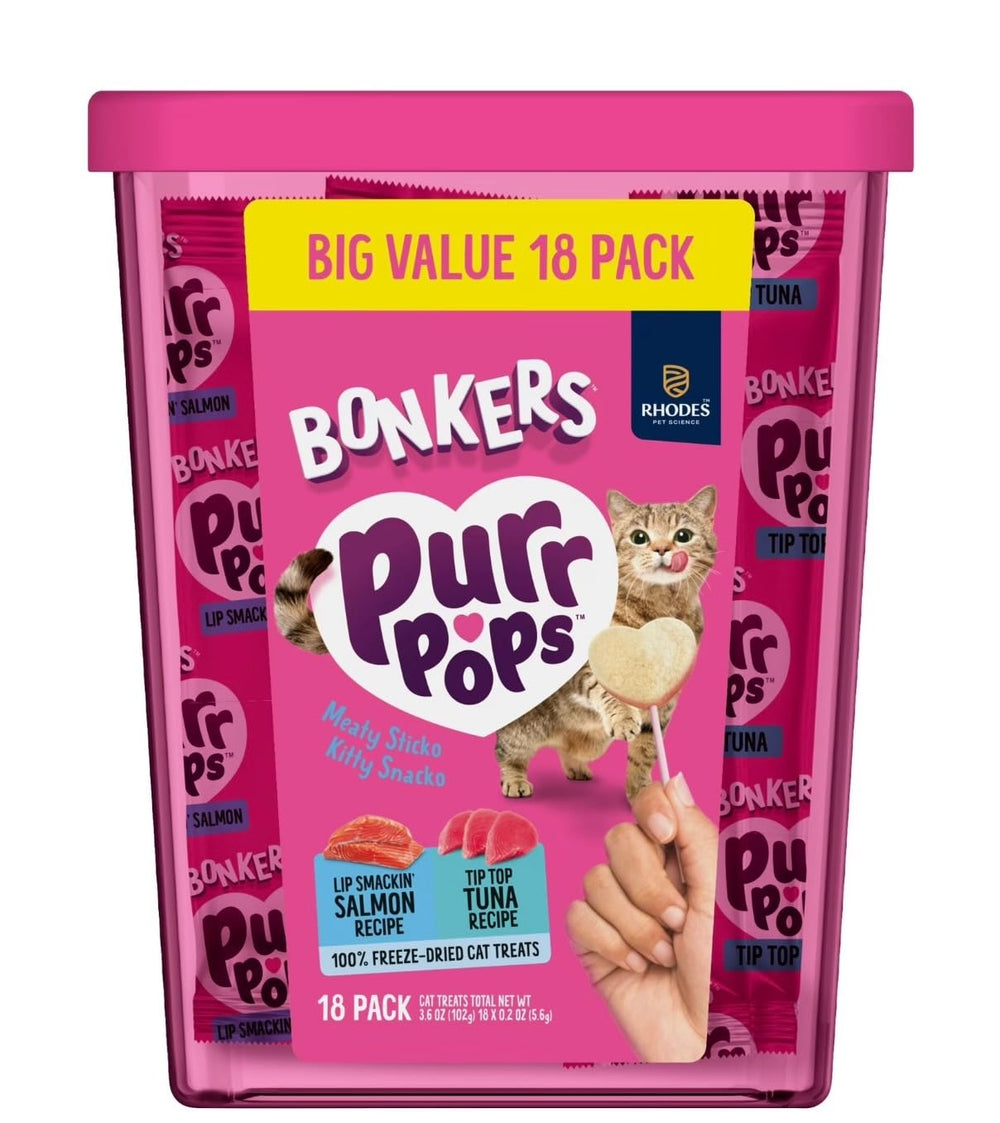 Generic Bonkers Purrpops bulk tub front emphasizes value and variety