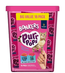 Generic Bonkers Purrpops bulk tub front emphasizes value and variety