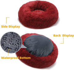 Generic cat bed round donut 20in red top view shows cozy nesting space