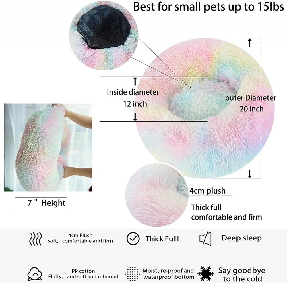 Generic round-donut 24in rainbow bed for small pets to stretch.