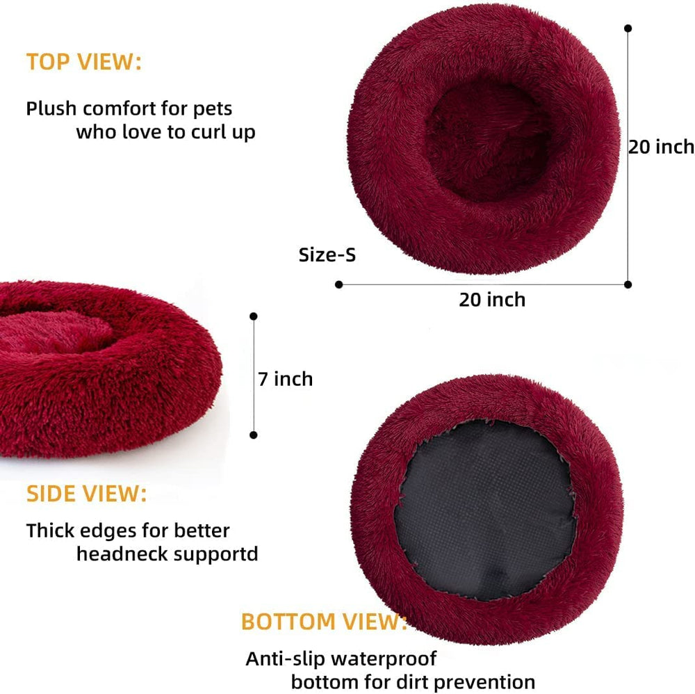 Generic cat bed round donut 24in red side view for lounging and curling