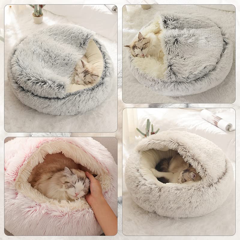 Generic cat bed round fluffy blanket nest supports head and neck comfort
