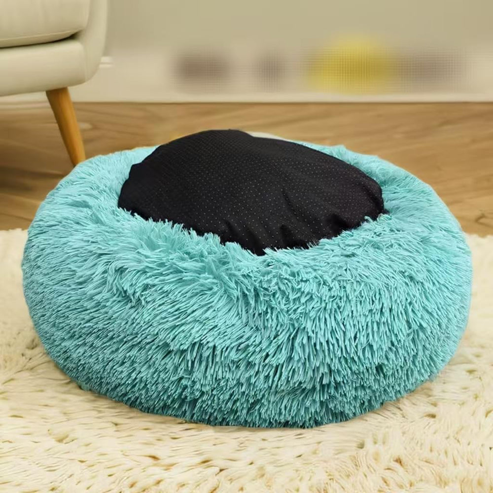 Generic cat bed plush blue bottom anti-slip detail for stable placement