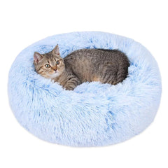 Generic cat bed donut in cornflower blue for indoor cats, cozy 20x20 inches.
