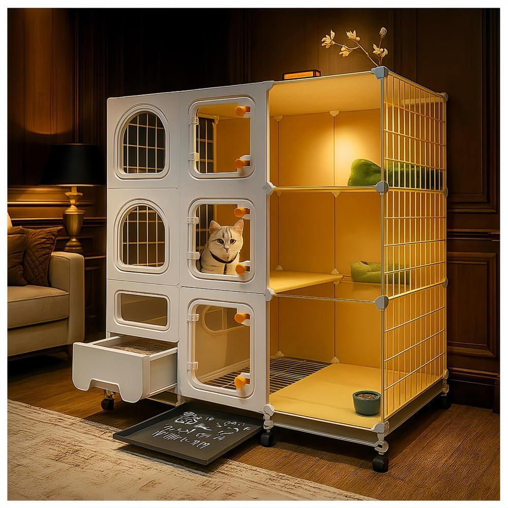Generic cat cage indoor with litter box for easy cleaning and organized space.