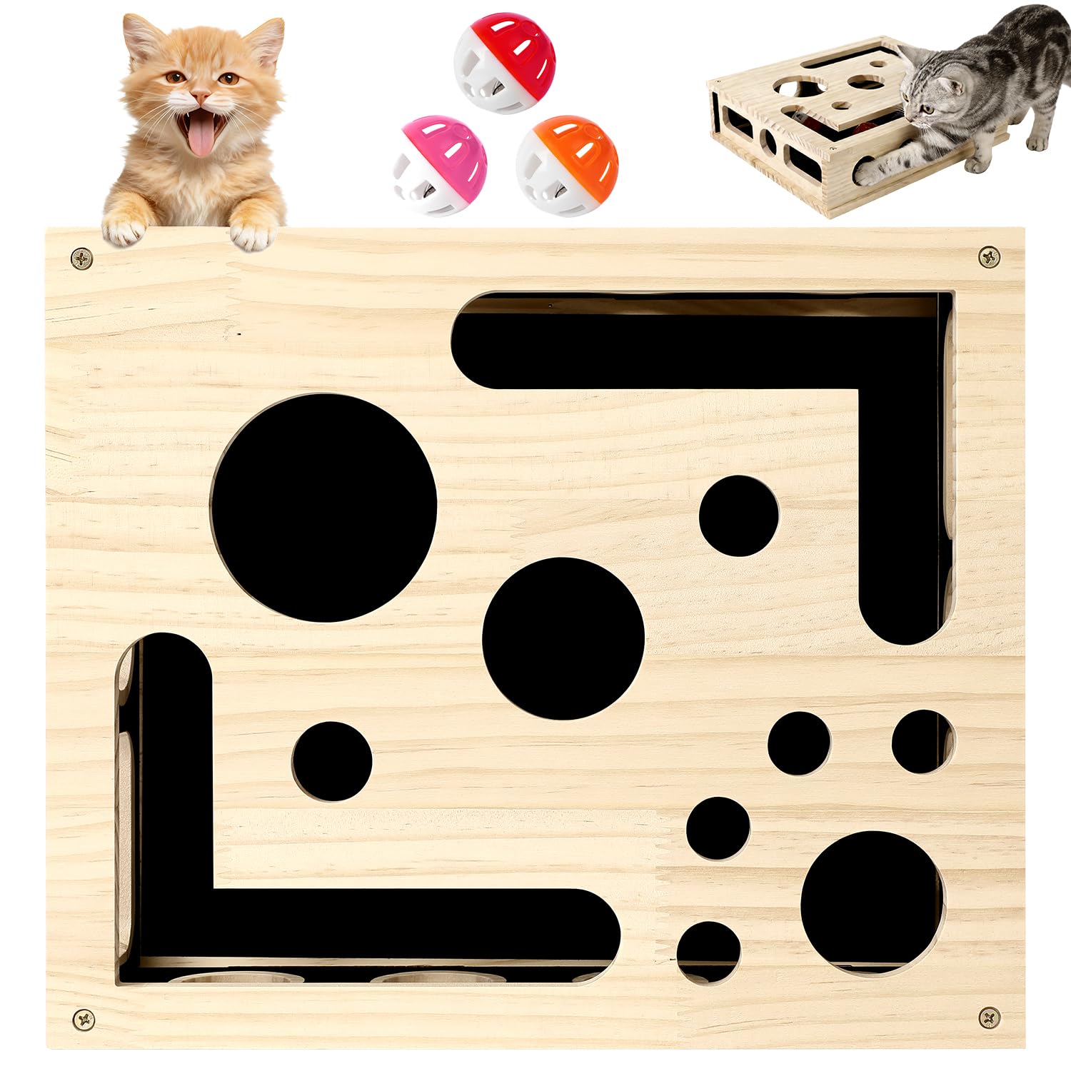 Generic Cat Scratch Puzzle Box – durable wood close-up for long-lasting play