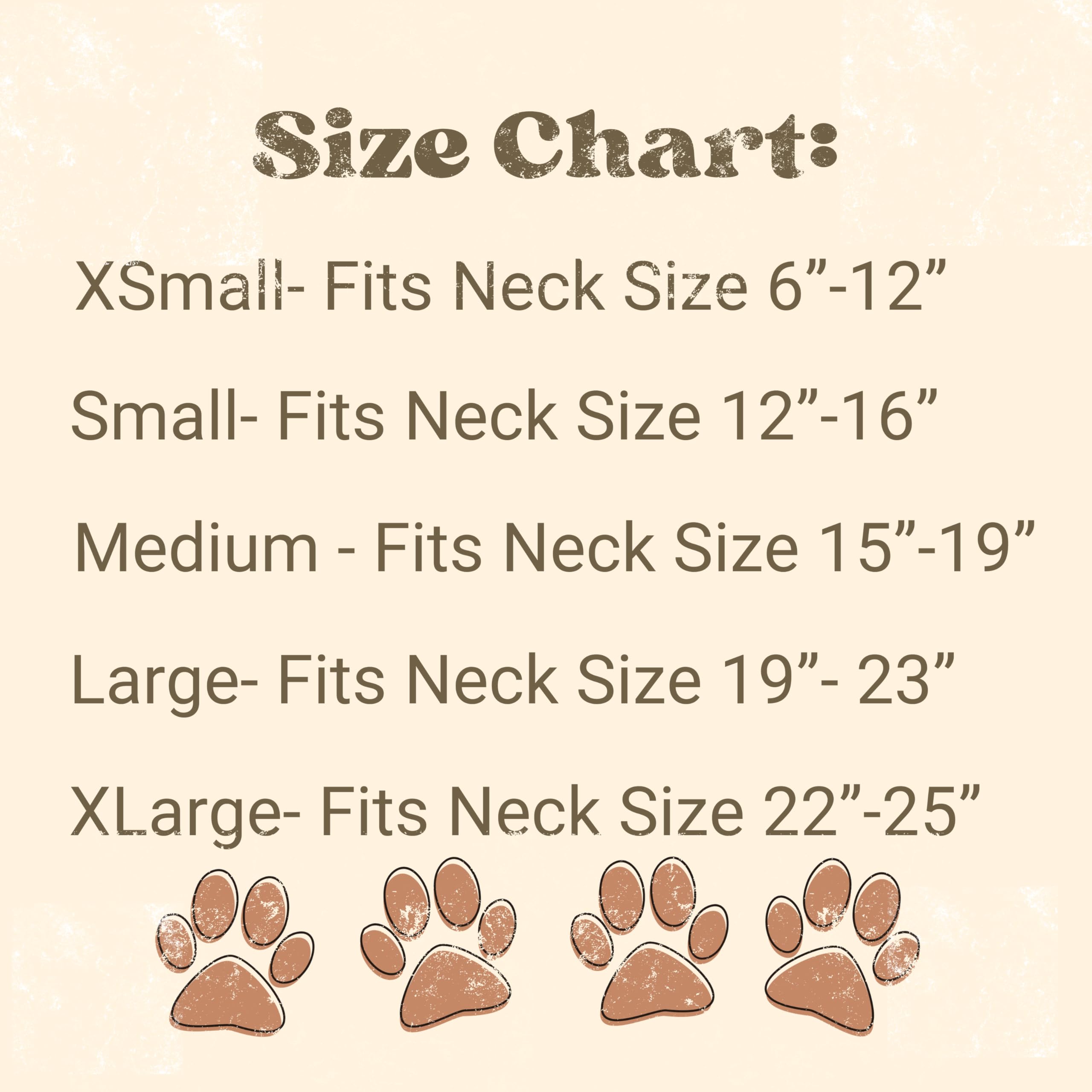 Generic Dog Bandana size range XS to XL illustrated for fit guide.