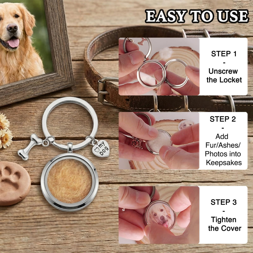 Generic Dog Hair Keepsake Keychain glass insert closeup showing clear keepsake