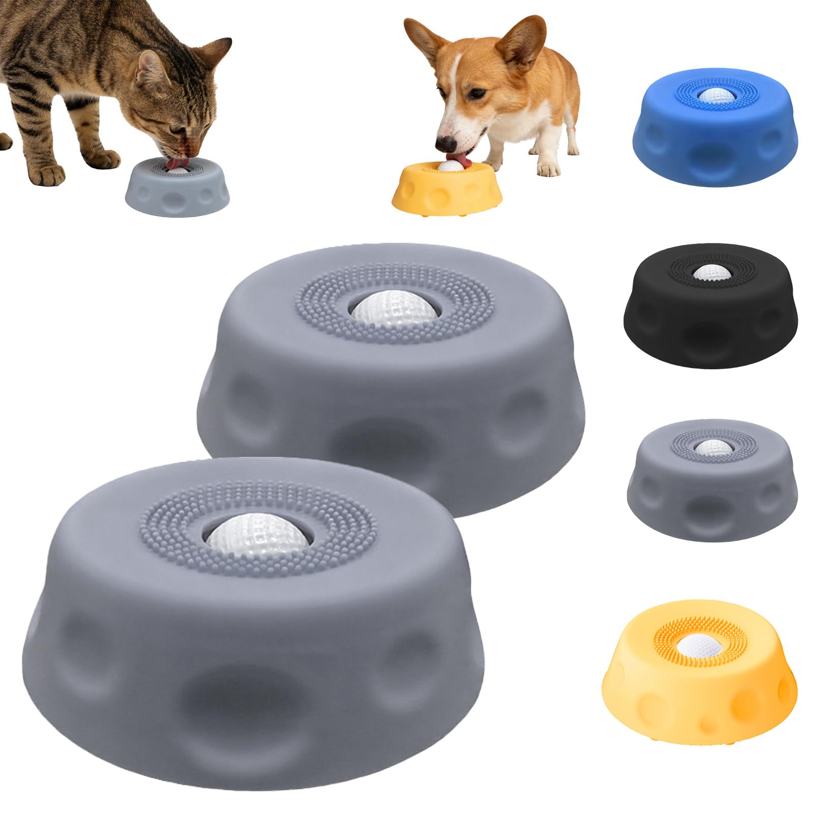 Generic dog lick bowl with ball gray 2-pack for slow, engaging meals.