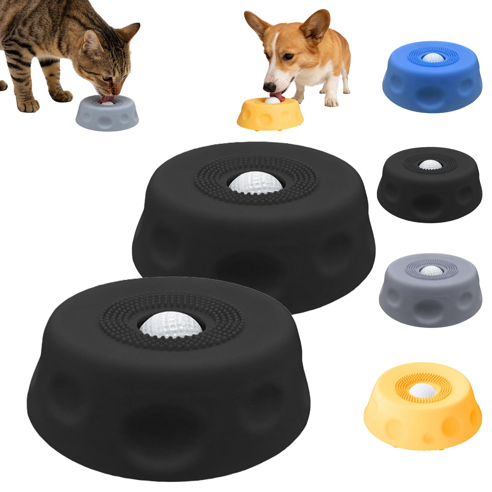 Generic dog lick bowl with ball invites slow licking for calmer meals