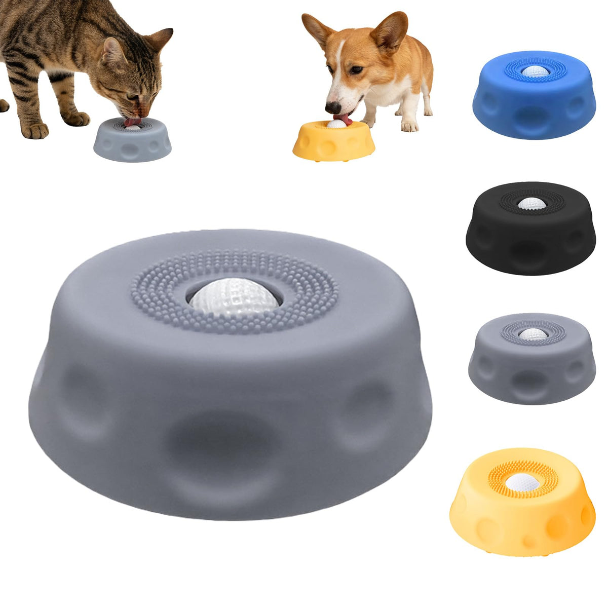 Generic dog lick bowl with ball top view promotes slow, mindful licking during meals