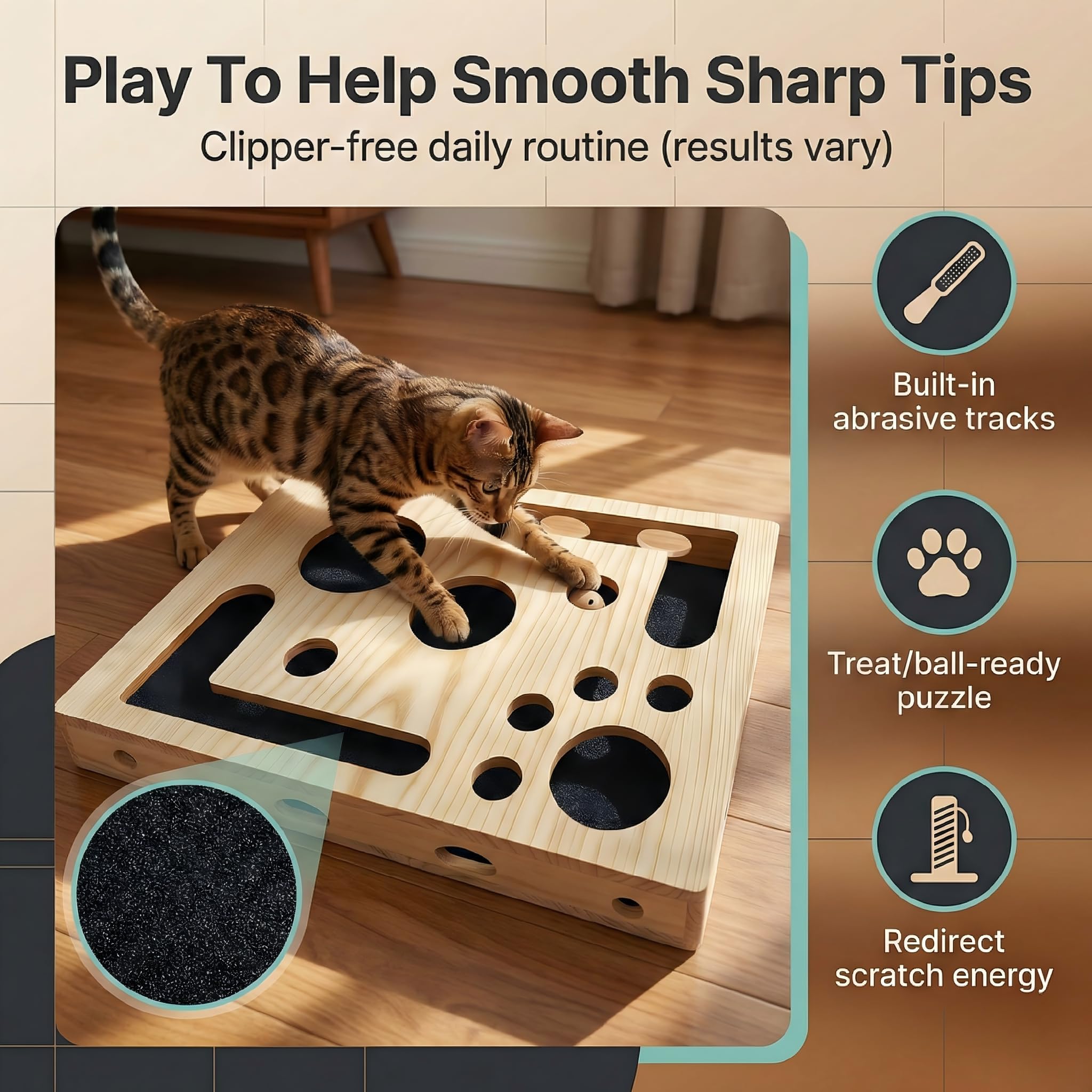 Generic durable wood construction scratch box designed for vigorous indoor cat play.