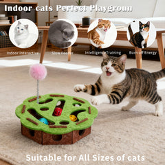 Generic felt cat puzzle feeder box with 3 bell balls for enrichment.