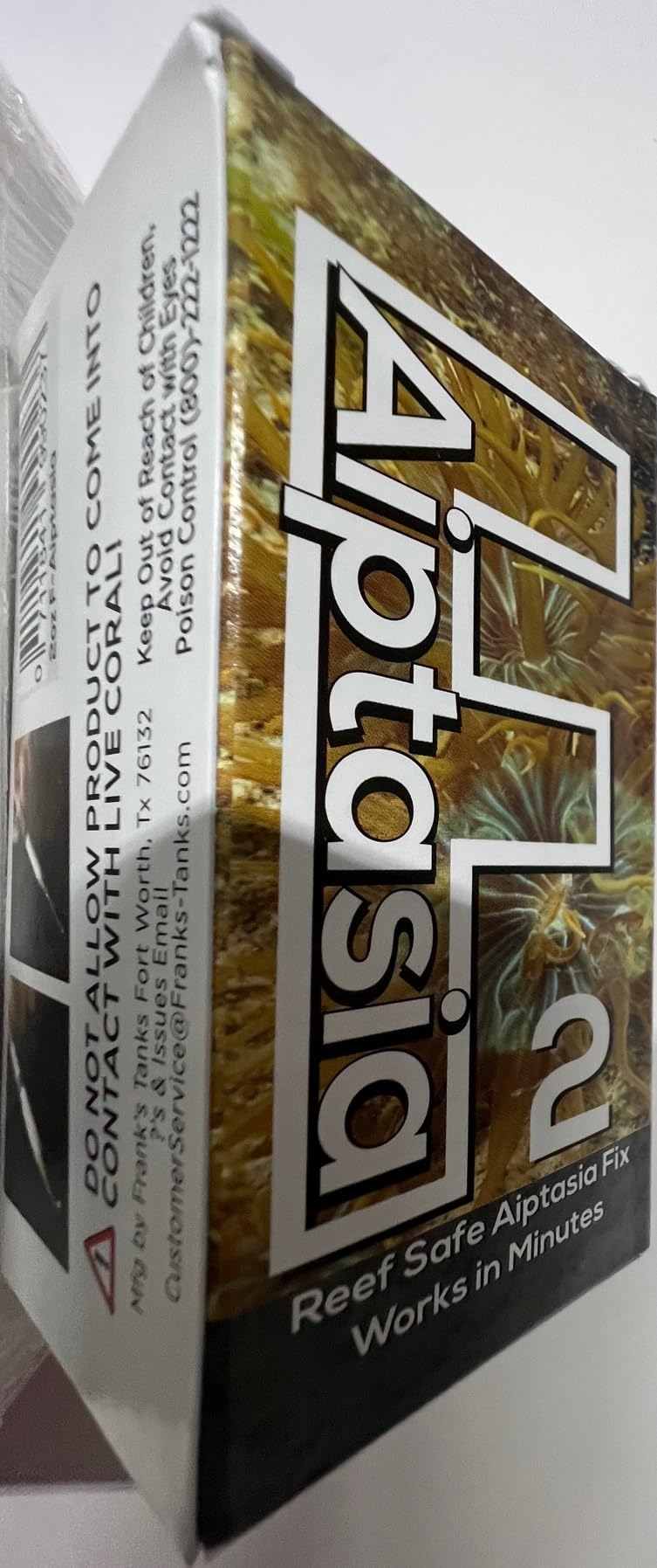 Generic Frank's Last Food bottle label for saltwater tanks, easy dosing.