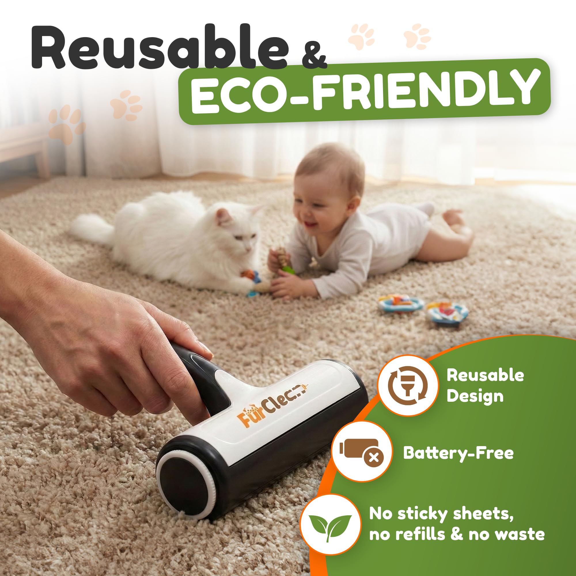 Generic FurClean roller soft-glide over fabric without snagging