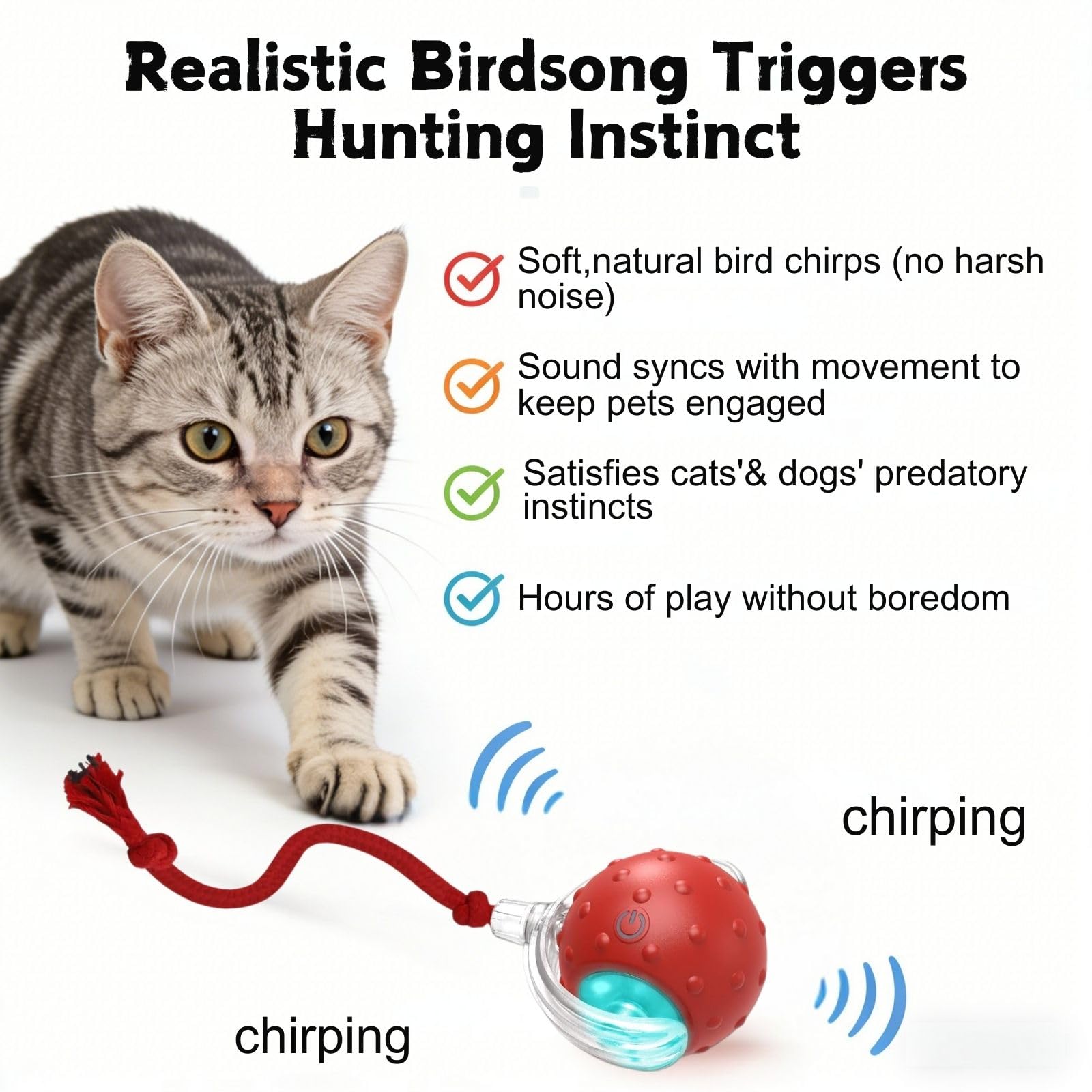 Generic Interactive Cat Ball shows 360° rolling action to engage pets.