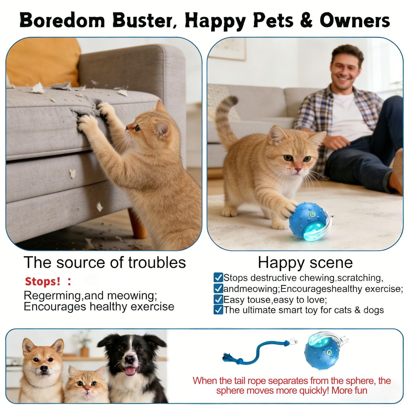 Generic Interactive Cat Ball emphasizes bird chirps for gentle stimulation.