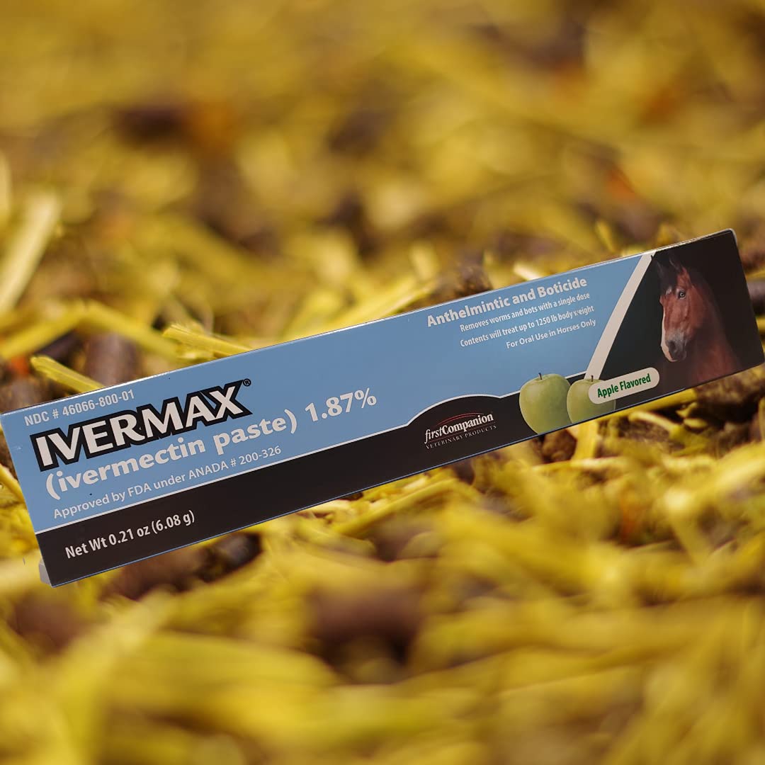 Generic Ivermax apple-flavored paste packaging with dosage guidance