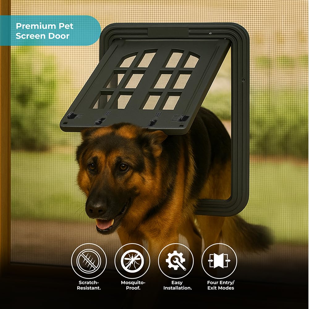 Generic large pet screen door with four way entry for versatile use