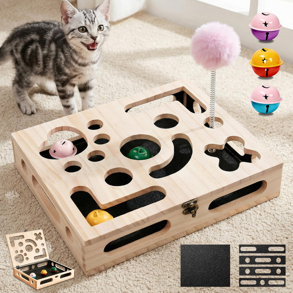 Generic Large Solid Wood Cat Nail File Enrichment Box cover, durable and safe for nails.