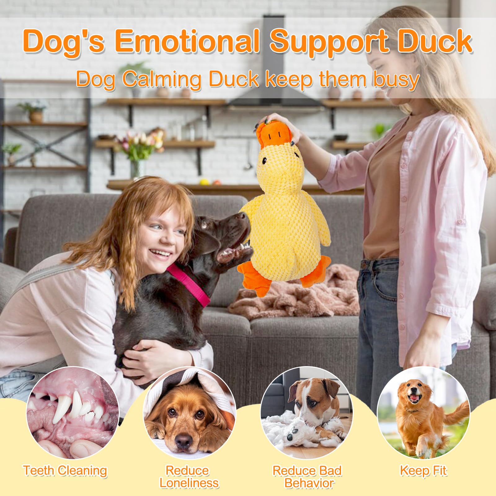 Generic Mellow Dog Calming Duck toy, yellow focus, promotes interactive play and bonding.