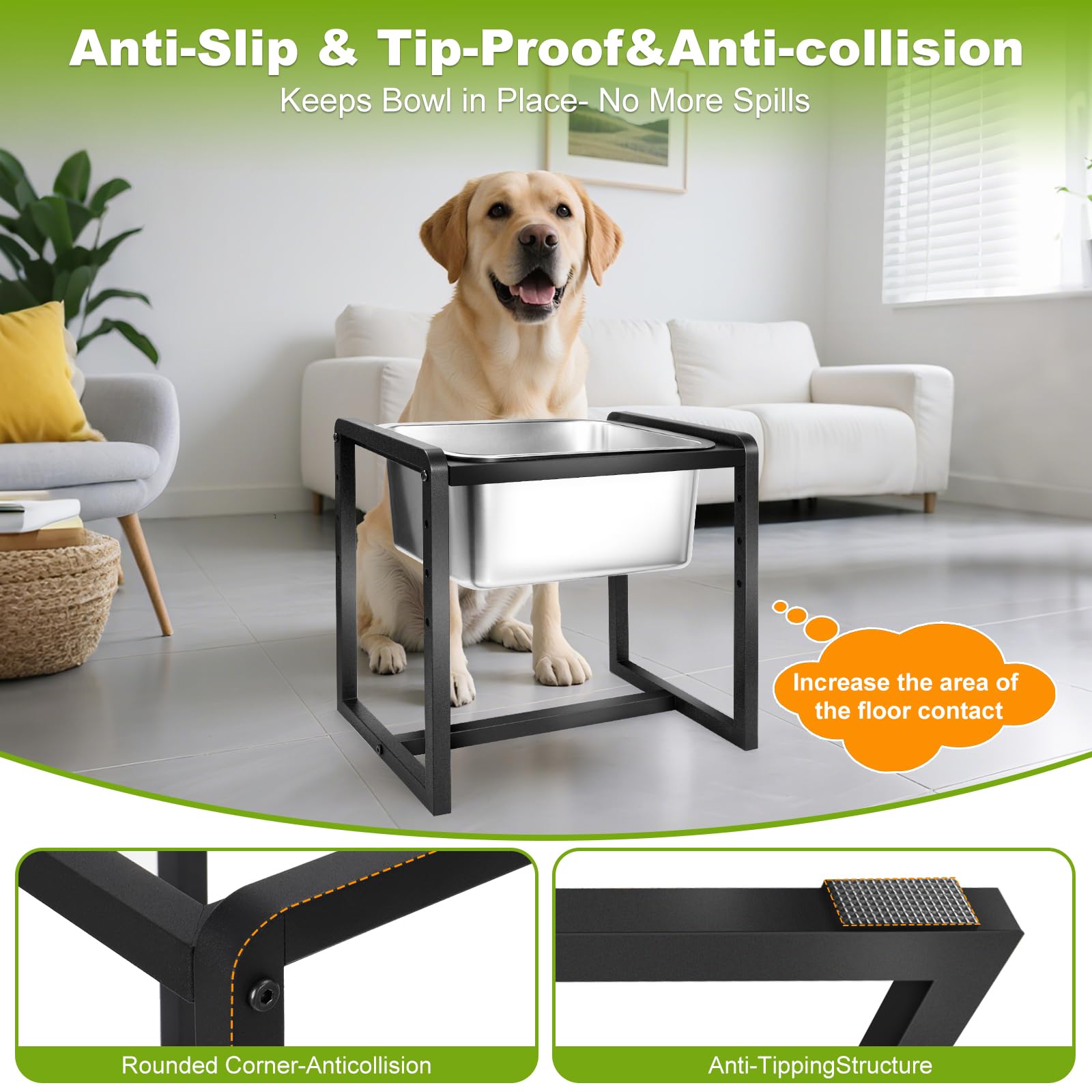 Generic metal stand dog bowl provides sturdy support for vigorous eaters.