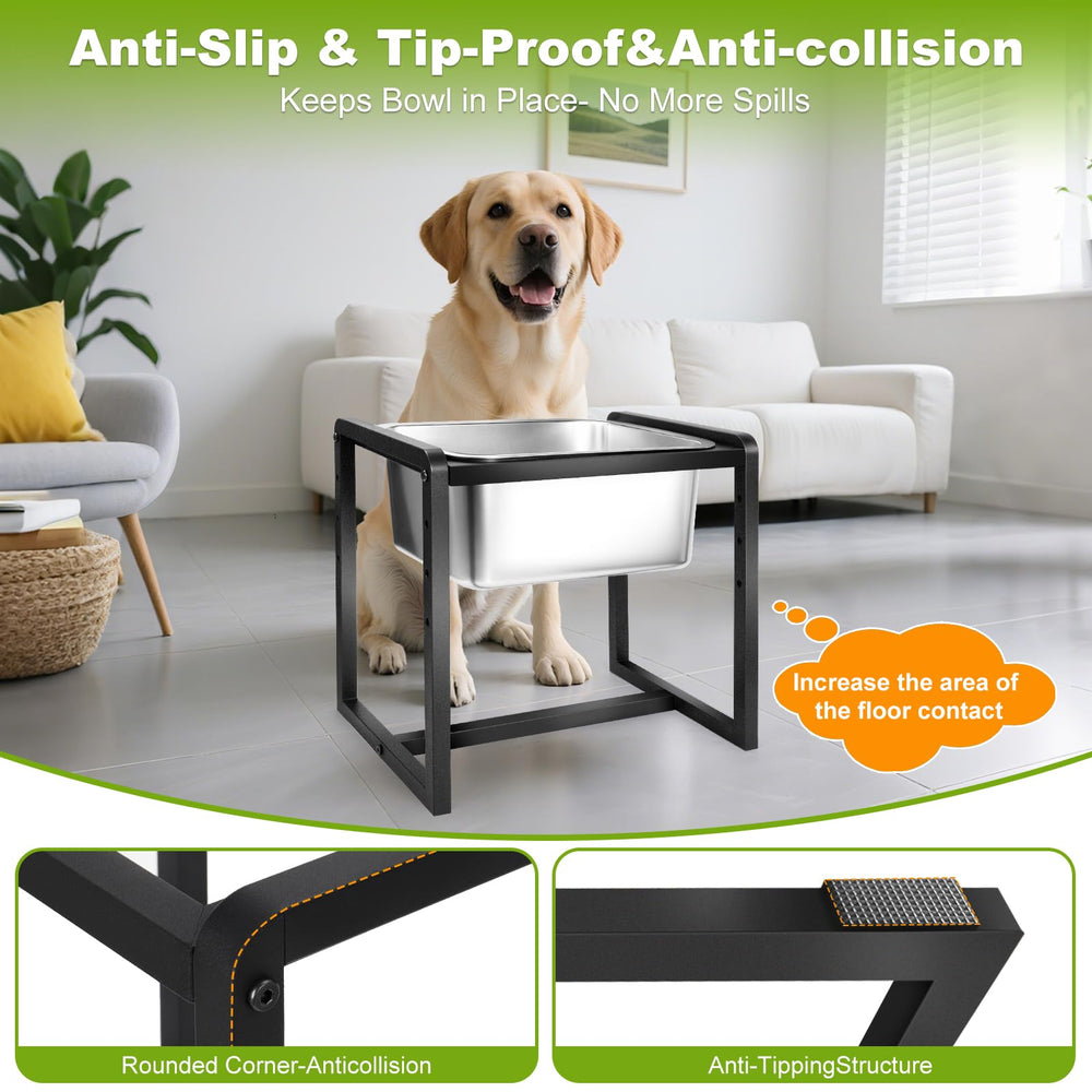 Generic metal stand dog bowl provides sturdy support for vigorous eaters.