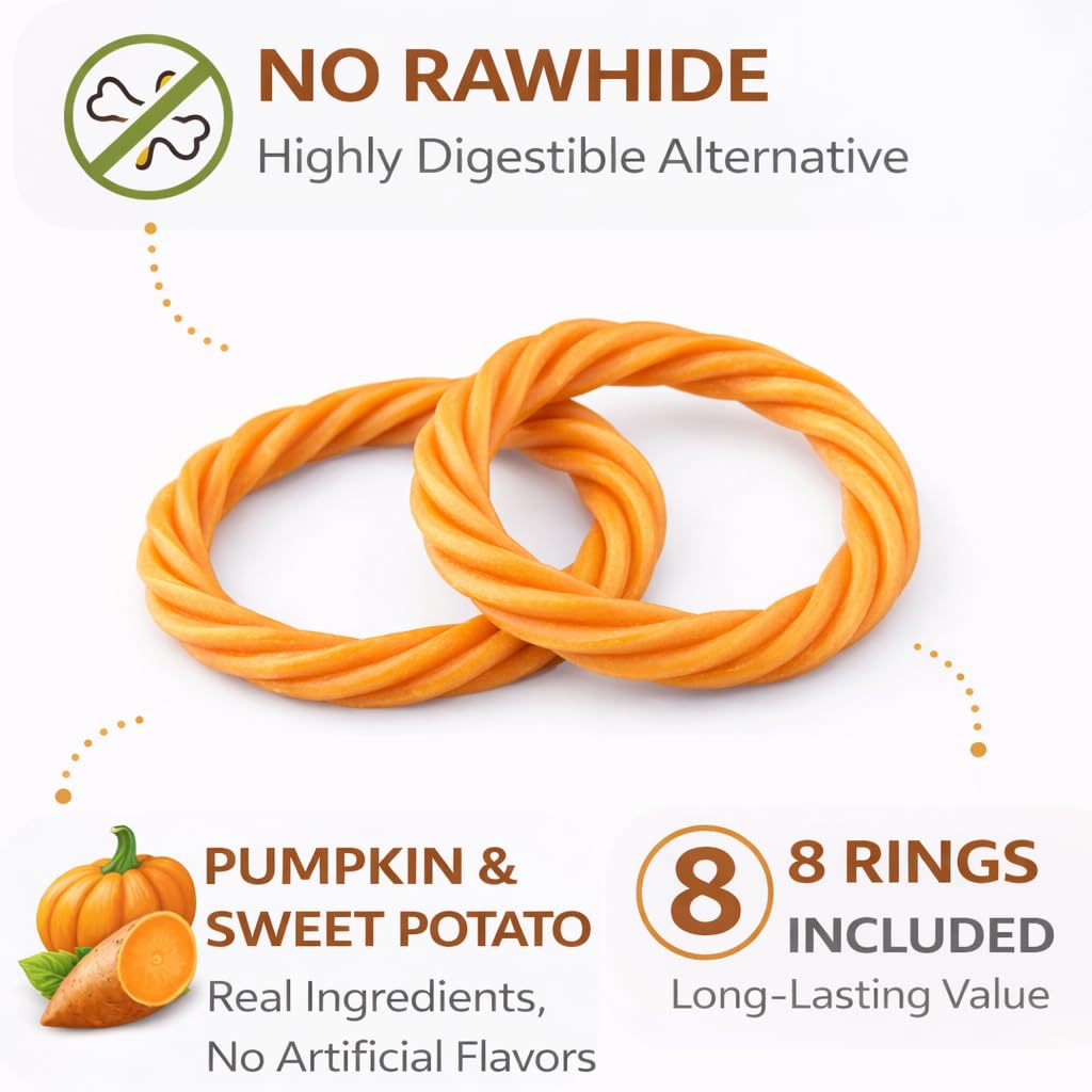 Generic No Rawhide Puppy Teething Rings packaging with 8 rings for long-lasting value.