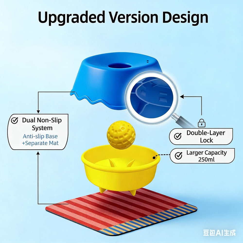 Generic non-slip base keeps the bowl steady on tile, wood, or laminate.