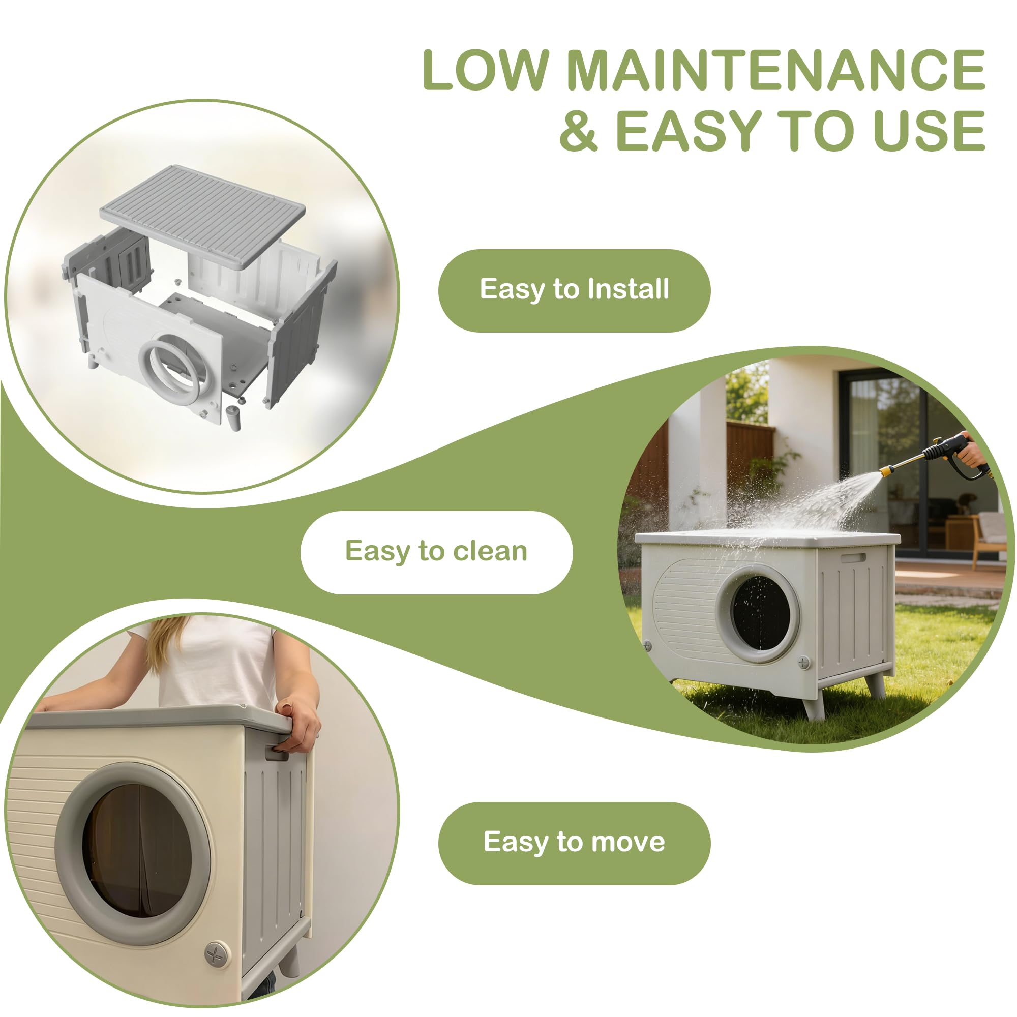 Generic Outdoor Cat House stackable design allows flexible placement in small spaces.