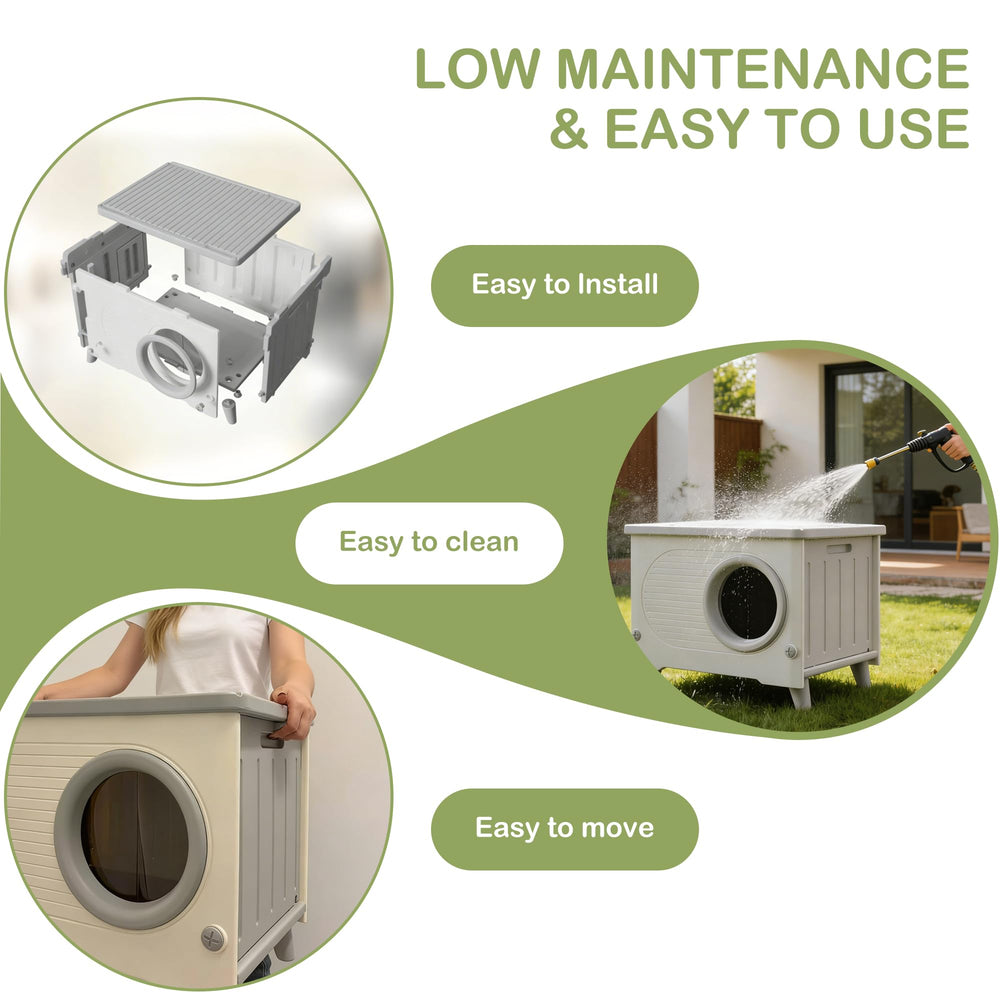 Generic Outdoor Cat House stackable design allows flexible placement in small spaces.