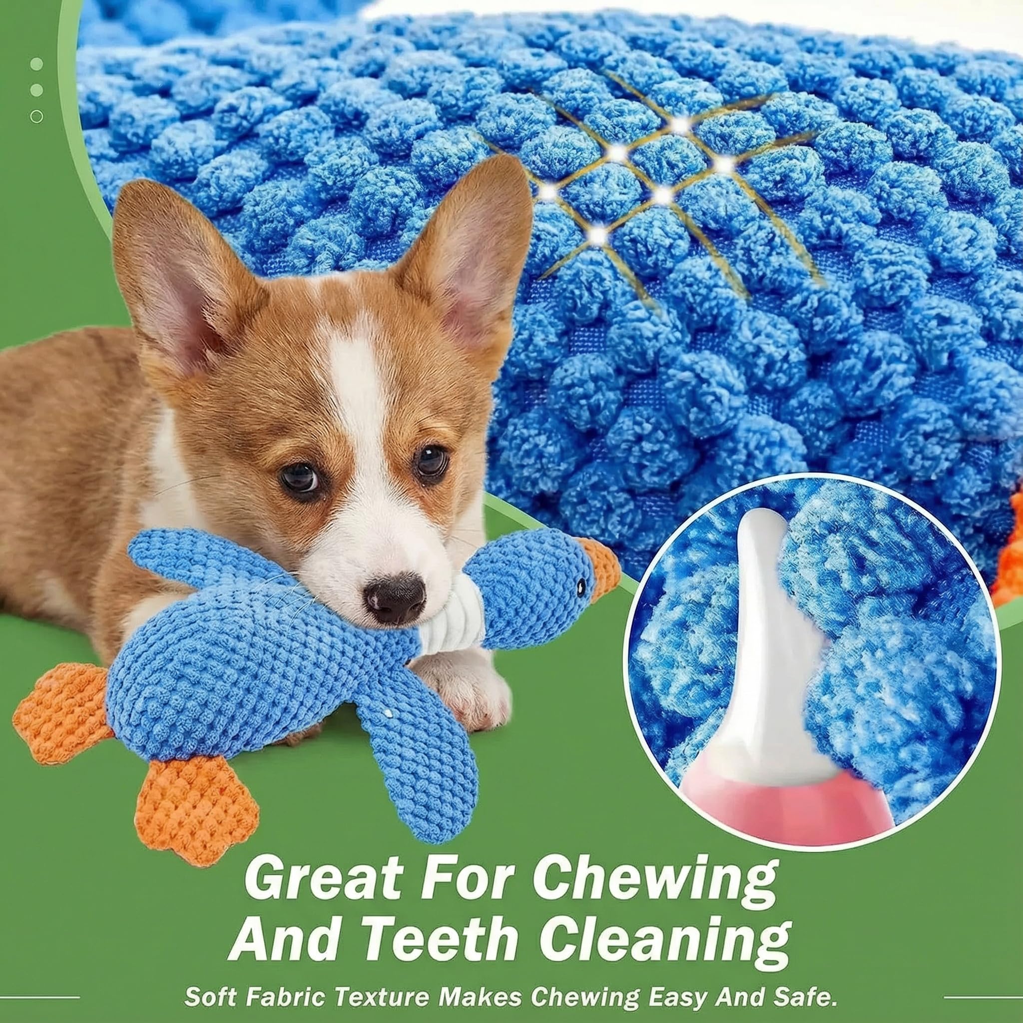 Generic Paw-FECT Piece Goose Squeaky Toy — blue plush close-up emphasizing soft material.