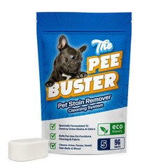 Generic Pee Buster tablets dissolving in warm water for cleaning