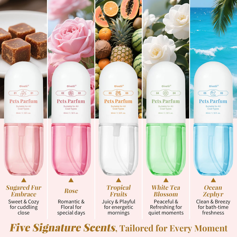 Generic pet perfume white tea blossom bottle shows soft fragrance