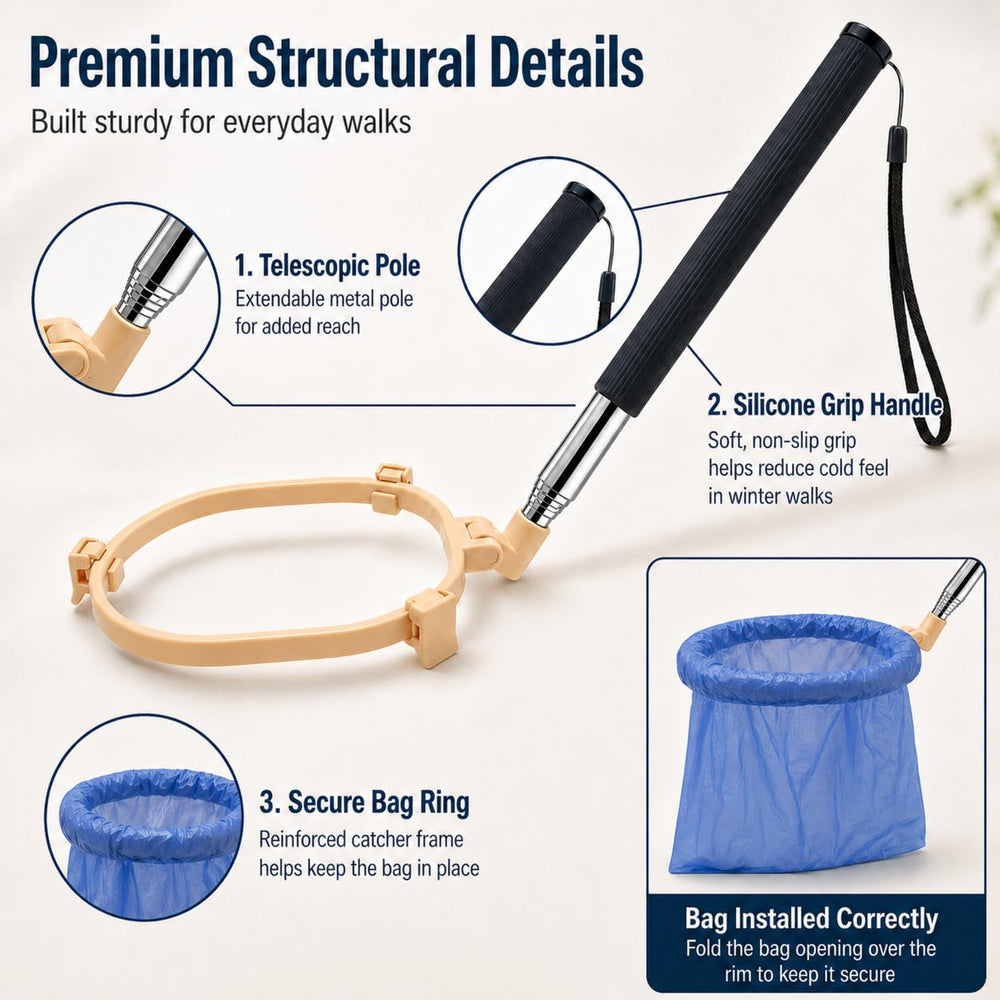 Generic Pooper Scooper silicone grip stays secure in cold or wet weather.