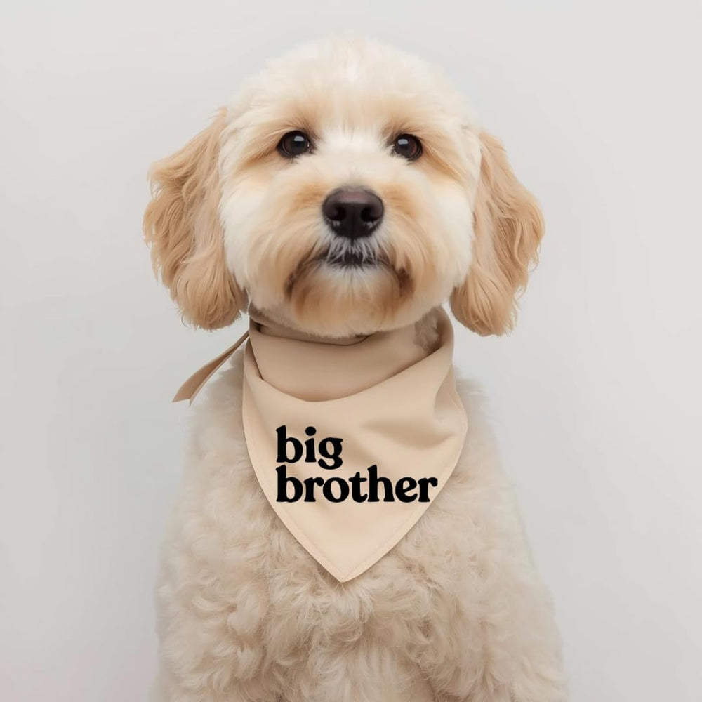 Generic pregnancy announcement dog bandana in natural cotton for photo sharing.